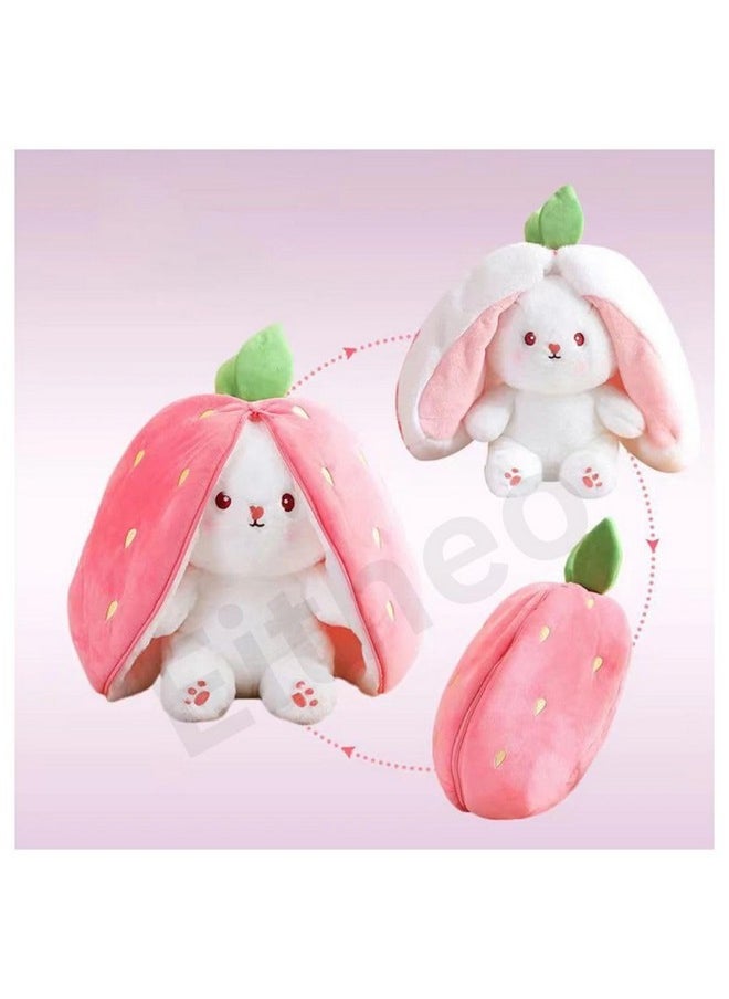 EITHEO Reversible Bunny Stuffed Toy - Soft Strawberry Bunny Plush - Cute Plushies Gift for Girls & Kids - Versatile Soft Rabbit Toy, Pillow (35 cm)