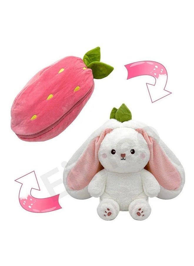 EITHEO Reversible Bunny Stuffed Toy - Soft Strawberry Bunny Plush - Cute Plushies Gift for Girls & Kids - Versatile Soft Rabbit Toy, Pillow (35 cm)