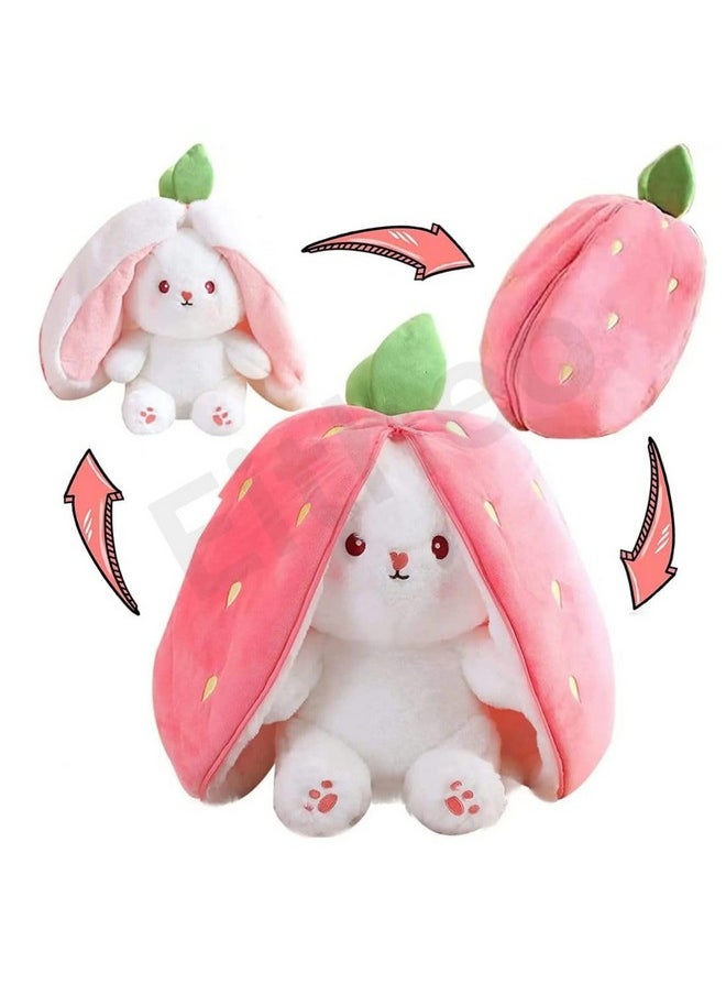 EITHEO Reversible Bunny Stuffed Toy - Soft Strawberry Bunny Plush - Cute Plushies Gift for Girls & Kids - Versatile Soft Rabbit Toy, Pillow (35 cm)