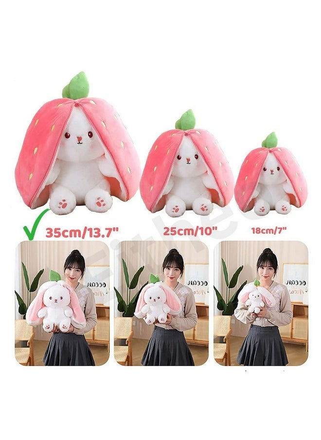 EITHEO Reversible Bunny Stuffed Toy - Soft Strawberry Bunny Plush - Cute Plushies Gift for Girls & Kids - Versatile Soft Rabbit Toy, Pillow (35 cm)