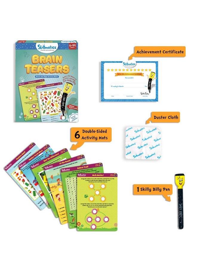 Skillmatics Educational Game: Brain Teasers | Gifts, Travel Toy & Learning Tools for 6 Year Olds and Up | Reusable Activity Mats with Dry Erase Marker