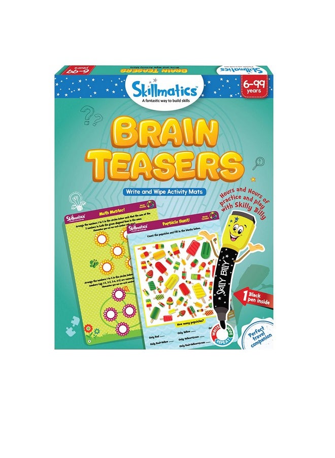 Skillmatics Educational Game: Brain Teasers | Gifts, Travel Toy & Learning Tools for 6 Year Olds and Up | Reusable Activity Mats with Dry Erase Marker