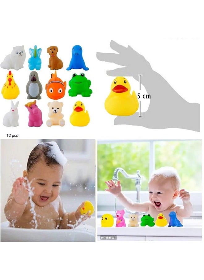 BANQLYN 12 pcs Rubber Colorful Floating Baby Toys. Cute Animal Bath Toys Non-Toxic, BPA Free Colorful Soft Natural Rubber Float Squeeze Sound Squeaky Bathing Toy