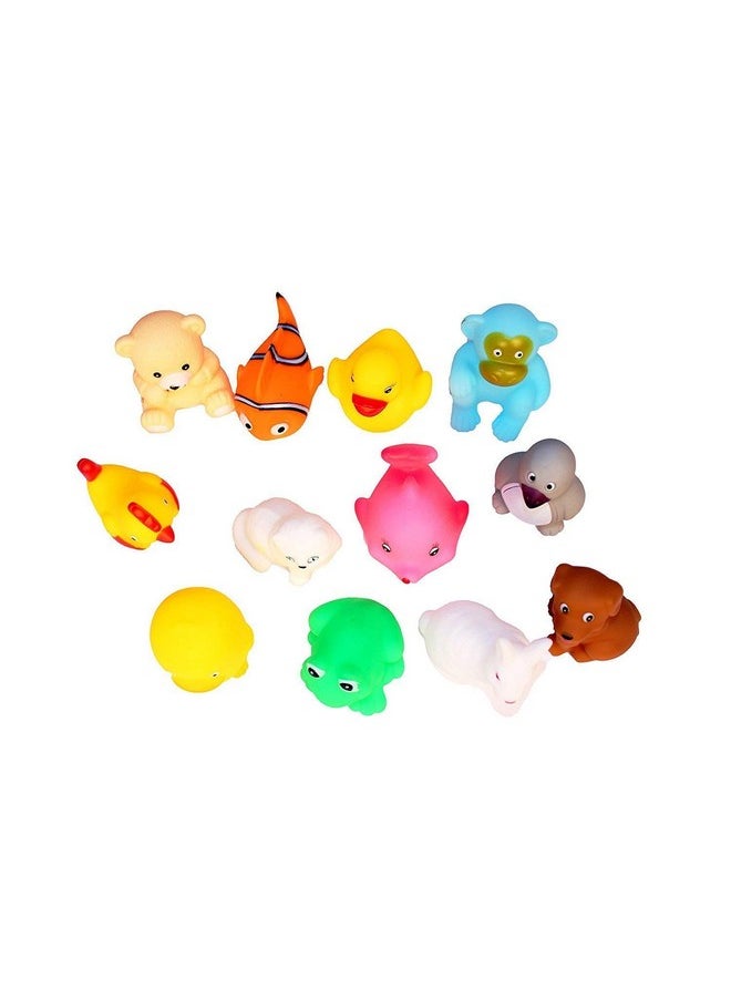 BANQLYN 12 pcs Rubber Colorful Floating Baby Toys. Cute Animal Bath Toys Non-Toxic, BPA Free Colorful Soft Natural Rubber Float Squeeze Sound Squeaky Bathing Toy