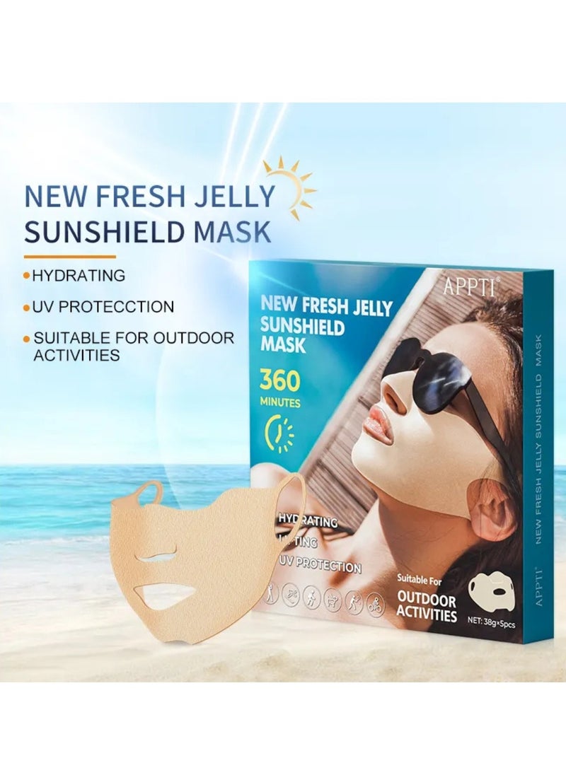 5Pcs Jelly Sunshield Mask Outdoor UV Protection Mask Hydrating Gel Skin Care Mask Lifting Collagen Mask for Outdoor Sports Cycling Mountain Climbing Jelly Sunscreen Patch