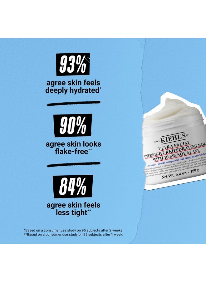 Kiehl's Ultra Facial Overnight Hydrating Face Mask with 10.5% Squalane, Deeply Hydrates Skin & Strengthens Moisture Barrier, Treats Dryness & Flaky Skin, Paraben-free, Fragrance-free - 3.4 fl oz