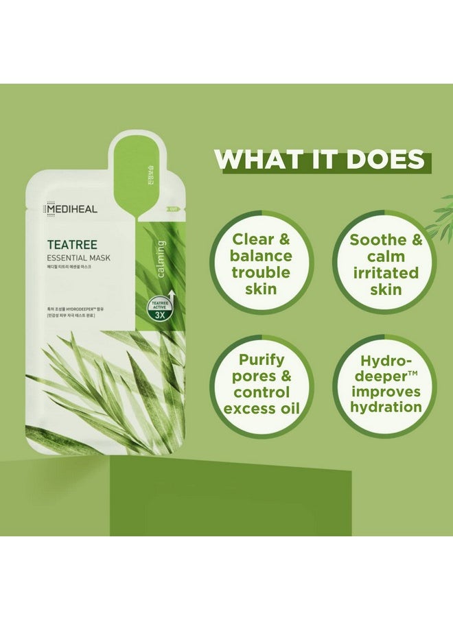 Mediheal Official Best Korean Sheet Mask - Tea Tree Essential Face Mask 4 Sheets Skin Soothing Treat Blemishes Sebum Control For All Skin Type