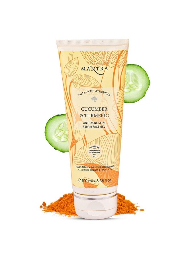 Mantra Herbal Cucumber & Turmeric Anti-Acne Skin Repair Face Gel - 100 ml | Improves Skin Radiance & Smoothes Bumps, Flakes or Dead Skin