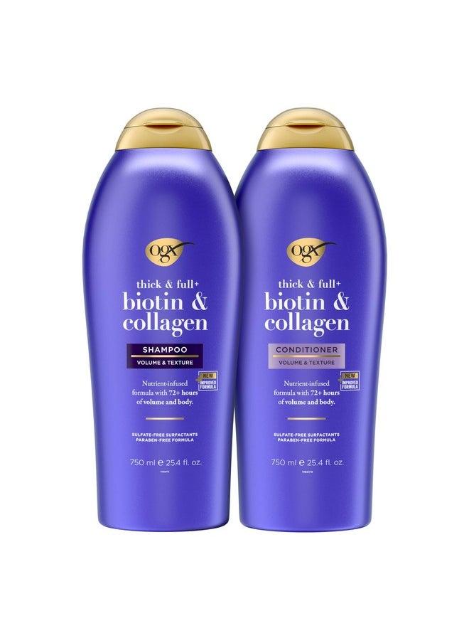 OGX Thick & Full + Biotin & Collagen Extra Strength Volumizing Shampoo + Conditioner with Vitamin B7 & Hydrolyzed Wheat Protein for Fine Hair, 25.4 oz Pack of 2