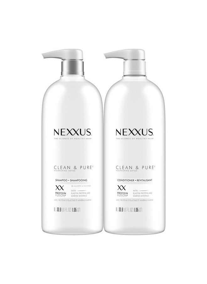 Nexxus Clean and Pure Clarifying Shampoo and Conditioner With ProteinFusion, 2-Pack for Nourished Hair Paraben Free Salon Shampoo 33.8 oz