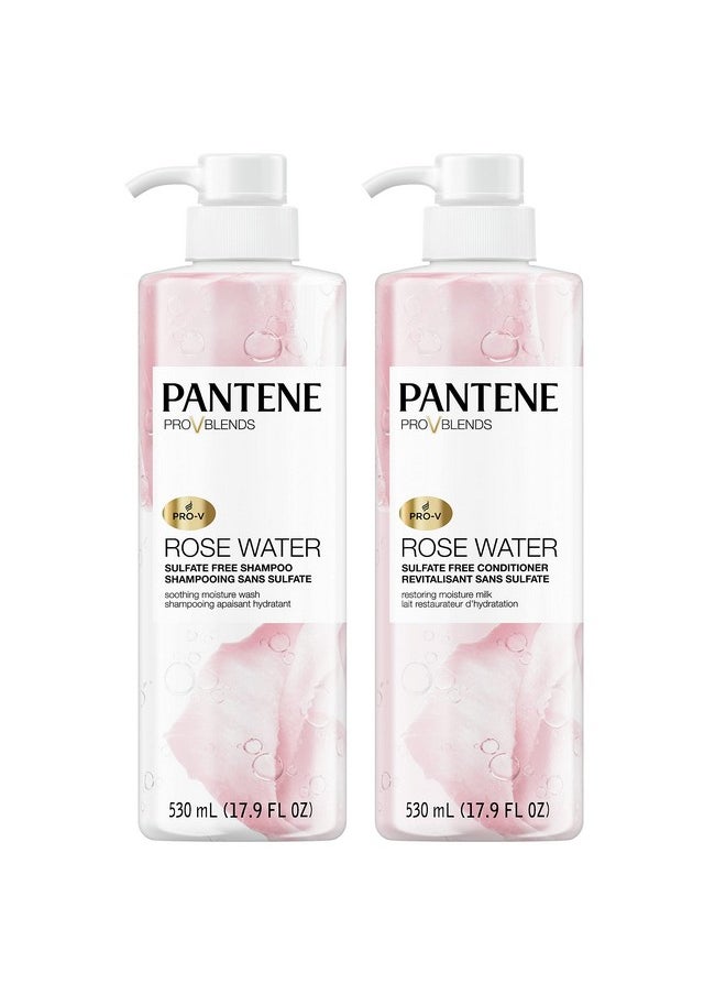 Pantene Sulfate Free Shampoo and Conditioner Set, Rose Water, Soothing and Moisturizing, Infused with Vitamin B5, for all Hair Types, Safe for Color Treated Hair, Pro-V Blend, 17.9 Fl Oz Each, 2 Pack