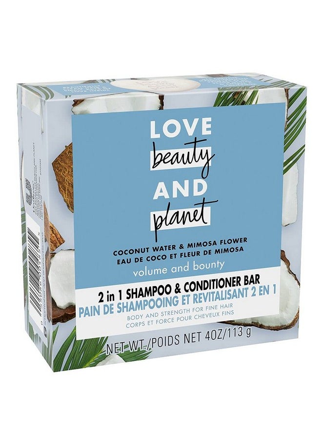 Love Beauty And Planet Volume and Bounty 2 in 1 Shampoo and Conditioner Bar for Thinning Hair Coconut Water & Mimosa Flower Body and Strength 4.0 oz