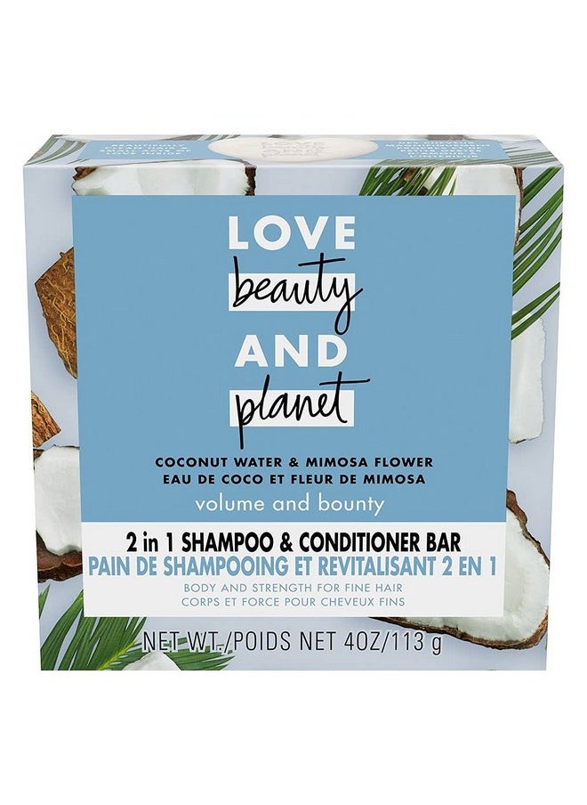 Love Beauty And Planet Volume and Bounty 2 in 1 Shampoo and Conditioner Bar for Thinning Hair Coconut Water & Mimosa Flower Body and Strength 4.0 oz