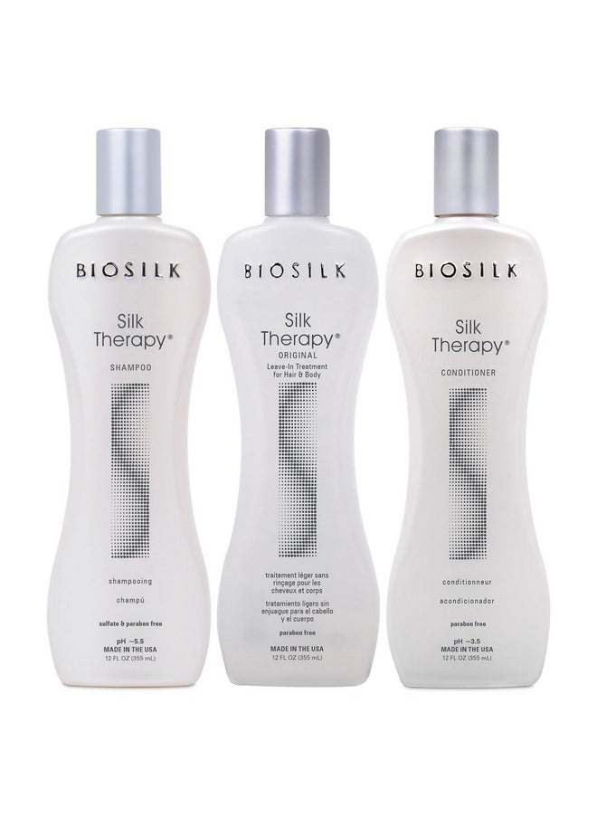 BioSilk 3-Piece Silk Therapy Shampoo, Conditioner & Serum Kit, Haircare For Incredible Shine, Sulfate, Paraben, & Cruelty-Free, 12 Oz (3 Products)