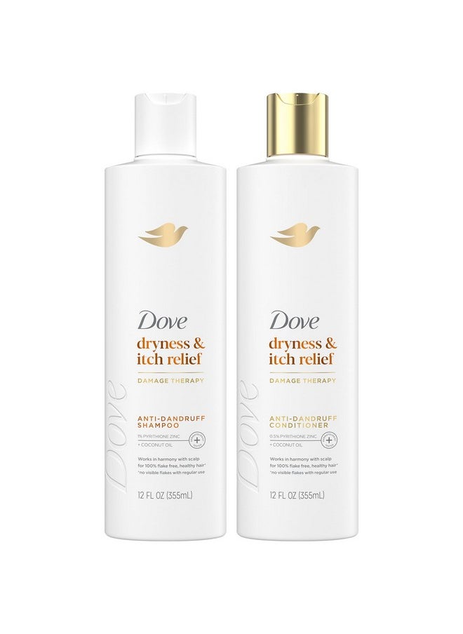 Dove Shampoo and Conditioner Set - DermaCare Scalp Dryness & Itch Relief, Pyrithione Zinc Shampoo and Conditioner, Anti-Dandruff, Anti-Frizz, Smoothing Hair Care, 12 Oz (2 Piece Set)