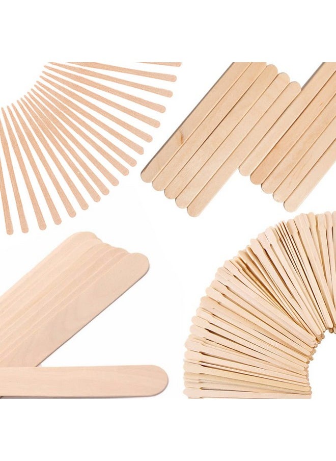 Mibly 4 Style 300 Pcs Assorted Wooden Wax Sticks for Body Legs Face and Small Medium Large Sizes Eyebrow Waxing Applicator Spatulas for Hair Removal or Wood Craft Sticks