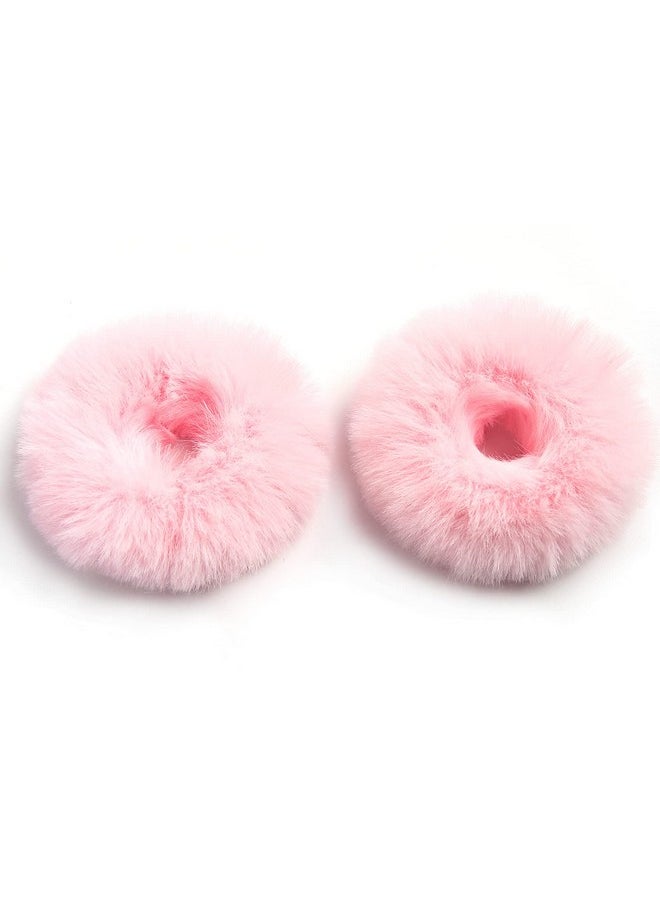 Furling Pompoms Furry Faux Rabbit Fur Hair Scrunchies Artificial Fur Hair Bobbles Elastic Hair Band Rope Wristband Ponytail Accessories Light Pink 2pcs