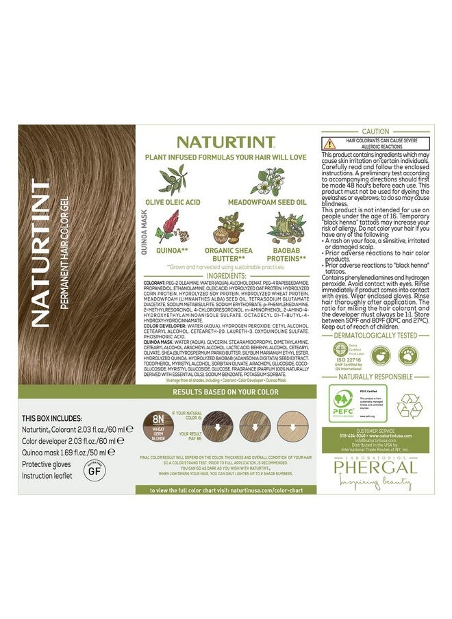 Naturtint 8N Wheat Germ Blonde Permanent Hair Color (Pack of 6), Ammonia Free, Vegan, Cruelty Free, up to 100% Gray Coverage, Long Lasting Results (Packaging may vary)