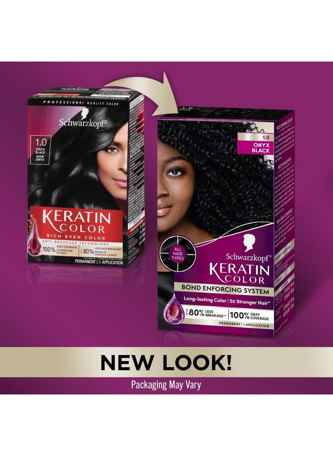 Schwarzkopf Keratin Color Permanent Hair Color, 1.0 Black Onyx, 1 Application - Salon Inspired Permanent Hair Dye, for up to 80% Less Breakage vs Untreated Hair and up to 100% Gray Coverage