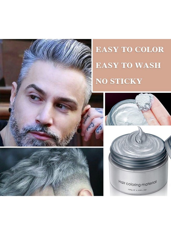 Silver Gray Hair Wax,Temporary Natural Mud Grey Hair Dye Coloring Wax for Cosplay,Party,Show,Daily Use Etc,Long Lasting,Washable,Refreshing & Non-greasy Matte Hairstyle Ash