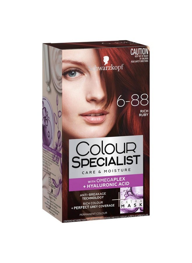 Schwarzkopf Colour Specialist Permanent Hair Colour, First At-Home Hair Colour with Omegaplex Anti-Breakage Technology, powered by Hyaluronic Acid for shinier hair, 6.88 Rich Ruby, 165ml