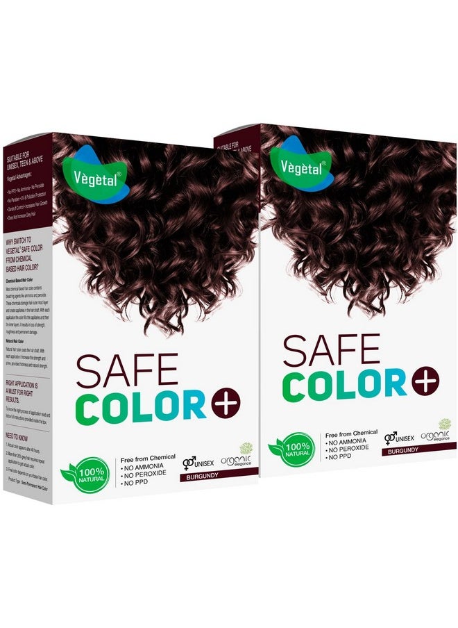 Vegetal Safe Hair Color - Burgundy 100gm (Pack of 2) - Certified Organic Chemical and Allergy Free Bio Natural Hair Color with No Ammonia Formula for Men & Women