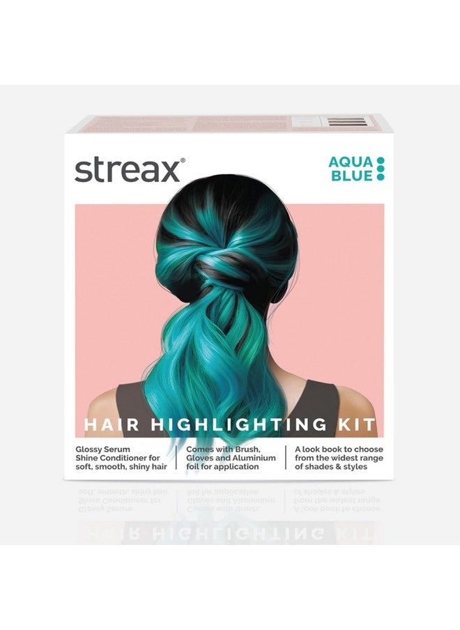 Streax Hair Colour Highlight Kit | Blue Hair Colour, Aqua Blue - Pack of 1 I Enriched with Walnut & Argan Oil I Hair Colour for Women | Rich, vibrant, Easy to use, DIY Application