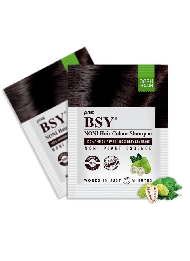 BSY Noni Dark Brown Hair Color Shampoo (20ml x 10 Sachets), Ammonia Free Hair Color Shampoo for men, Natural Dark Brown Permanent Hair Dye Shampoo for women, Noni Fruit Hair Dye, 5 Minutes HairColour