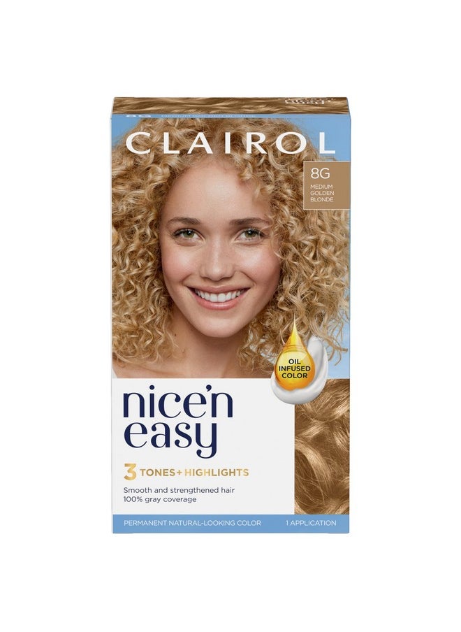 Clairol Nice'n Easy Permanent Hair Dye, 8G Medium Golden Blonde Hair Color, Pack of 1