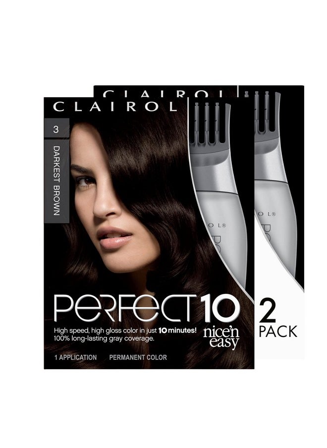 Clairol Nice'n Easy Perfect 10 Permanent Hair Color, 3 Darkest Brown, Pack of 2