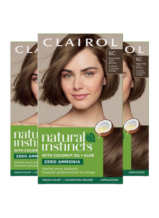 Clairol Natural Instincts Demi-Permanent Hair Dye, 6C Light Brown Hair Color, Pack of 3