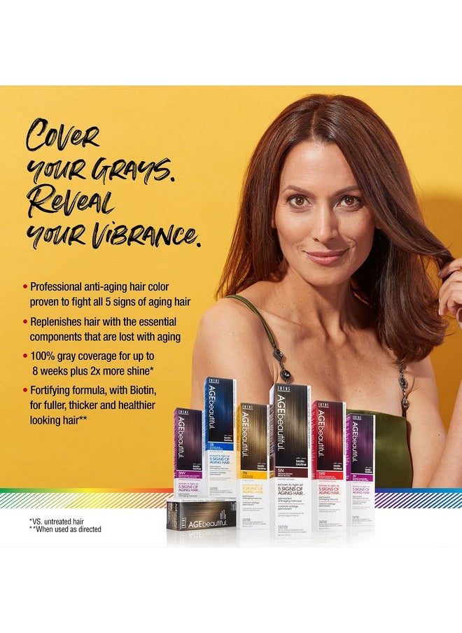 AGE beautiful Permanent Hair Color Dye Liqui Creme | 100% Gray Coverage | Anti-Aging Haircolor | Biotin for Thicker, Fuller Hair | Professional Salon Coloring | 6A Light Ash Brown