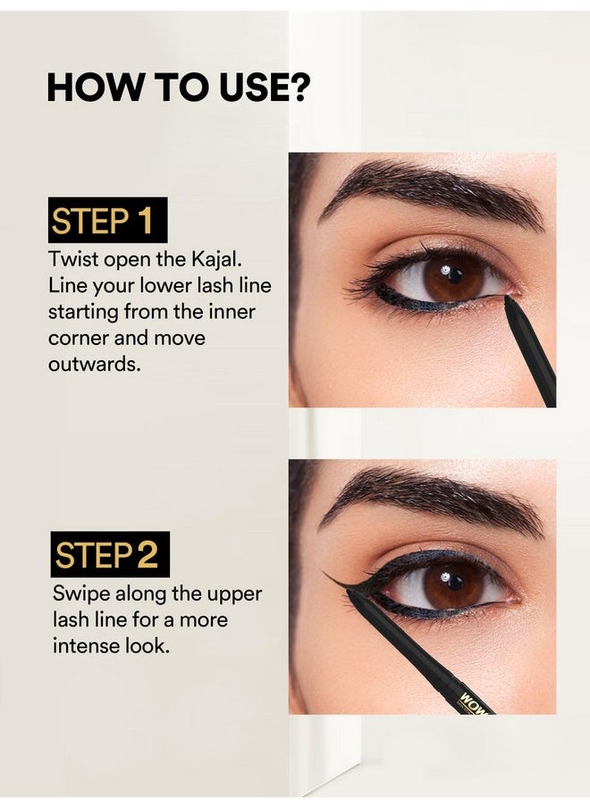 WOW Skin Science Endless Black Natural Kajal | Water Proof & Smudge Proof | Long Lasting Kajal Upto 16 long hours | No Parabens and Mineral Oils | Pack of 2