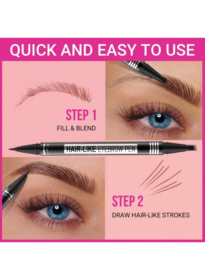 iMethod Microblading Eyebrow Pen - Eyebrow Pencil Magical 2-in-1 Dual-Ended Eye Brow Pencils for Women with 4-Fork-Tip & Precise Brush-Tip Create Natural Hair-Like Brows, Last All-Day, Dark Brown