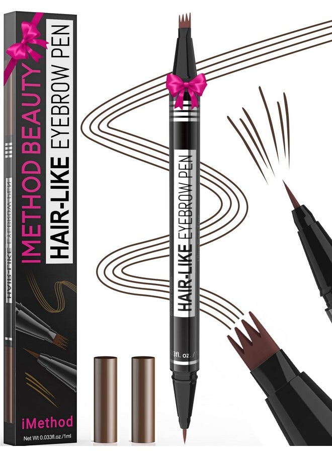 iMethod Microblading Eyebrow Pen - Eyebrow Pencil Magical 2-in-1 Dual-Ended Eye Brow Pencils for Women with 4-Fork-Tip & Precise Brush-Tip Create Natural Hair-Like Brows, Last All-Day, Dark Brown