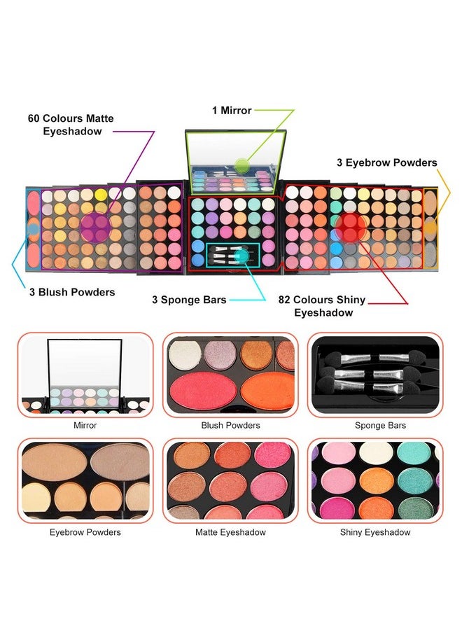 Pure Vie All-in-One Holiday Makeup Gift Set Essential Starter Full Makeup Kit for Women Include Colorful Highly Pigment Shimmer Glitter Eyeshadow Palette Concealer Blush Eyeliner Face Powder Lipgloss