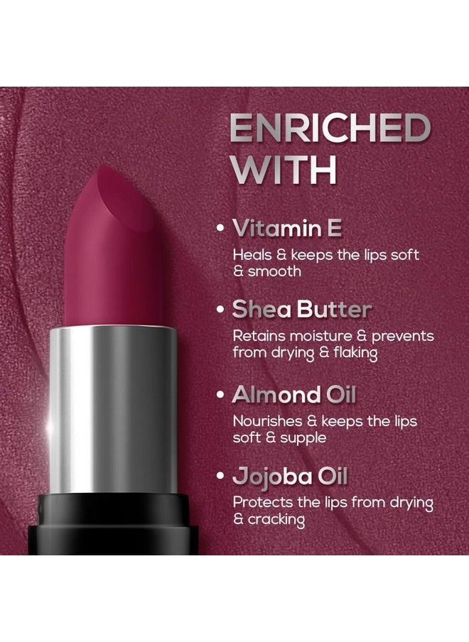 Prime Matte Lipstick - Mulberry Wine, Lightweight & Long-Lasting Formula, Creamy Matte Finish, One Swipe Application, Non-Drying, Vitamin E Infused, 4.5Gm