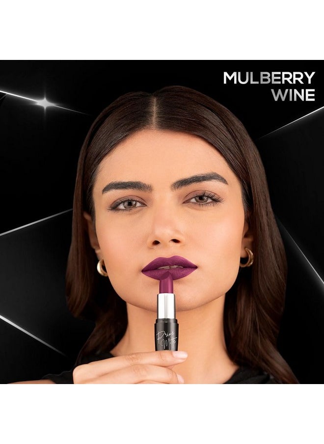 Prime Matte Lipstick - Mulberry Wine, Lightweight & Long-Lasting Formula, Creamy Matte Finish, One Swipe Application, Non-Drying, Vitamin E Infused, 4.5Gm