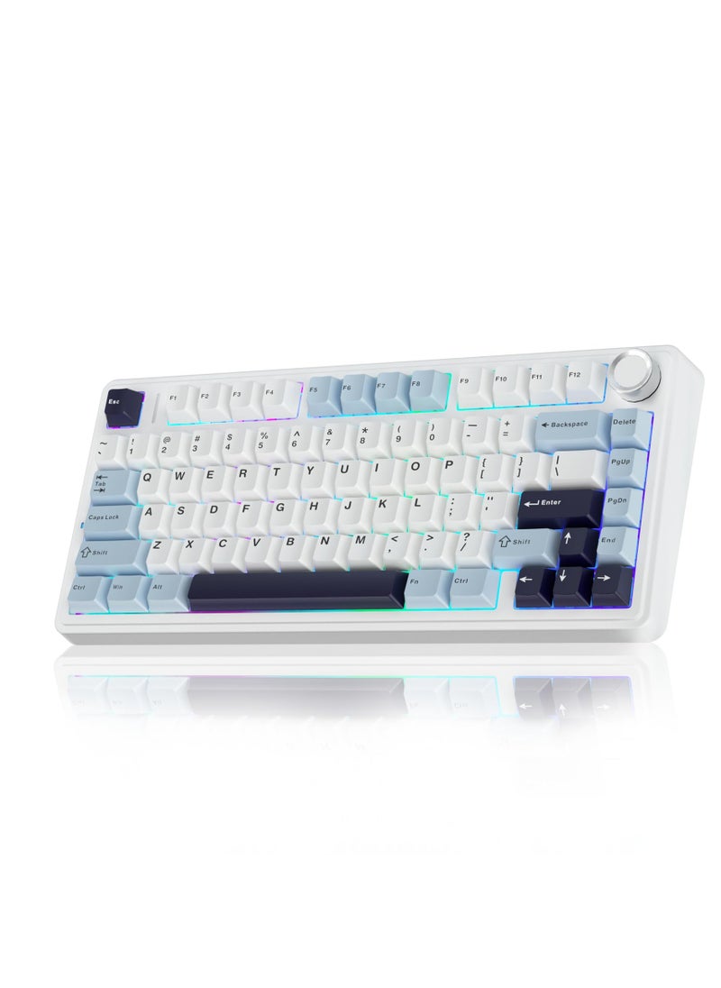 Wireless Mechanical Keyboard, F75 75% Gasket Hot Swappable Custom Keyboard, RGB Tri-Mode Connection Gasket Gaming Keyboard, with Knob, 2.4GHz/Type-C/Bluetooth Mechanical Keyboard