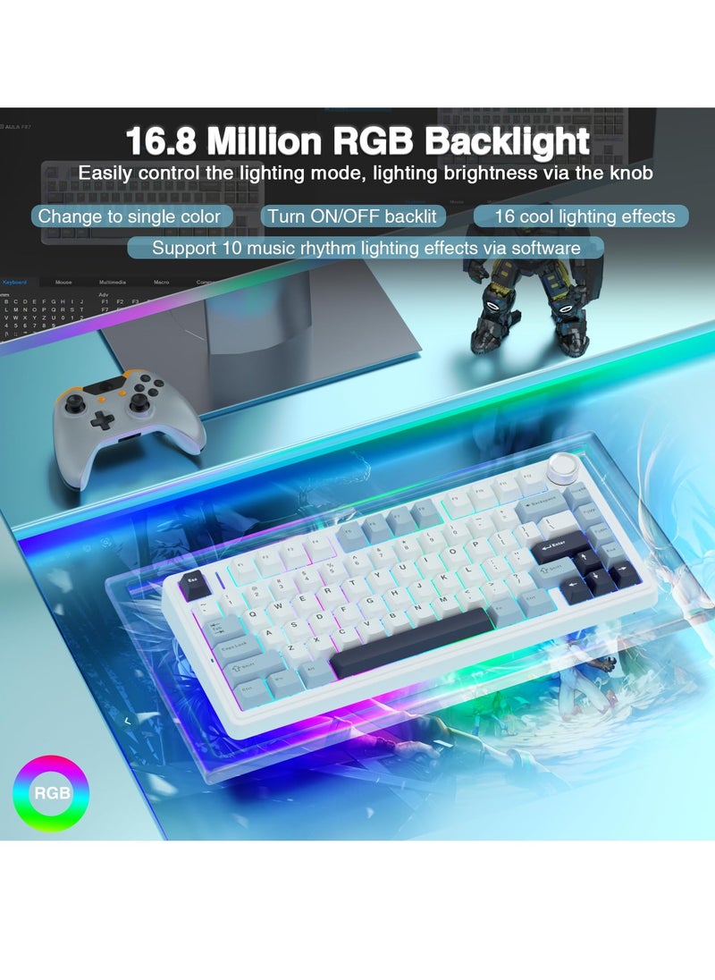 Wireless Mechanical Keyboard, F75 75% Gasket Hot Swappable Custom Keyboard, RGB Tri-Mode Connection Gasket Gaming Keyboard, with Knob, 2.4GHz/Type-C/Bluetooth Mechanical Keyboard