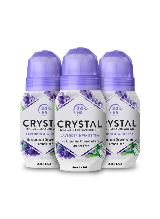 CRYSTAL Aluminum Free Mineral Deodorant Roll-On for Women & Men, Lavender & White Tea - Paraben Free - Certified Cruelty Free & Vegan Deodorant - Prevents Odor Up to 24 Hours,2.25 Fl Oz (Pack of 3)