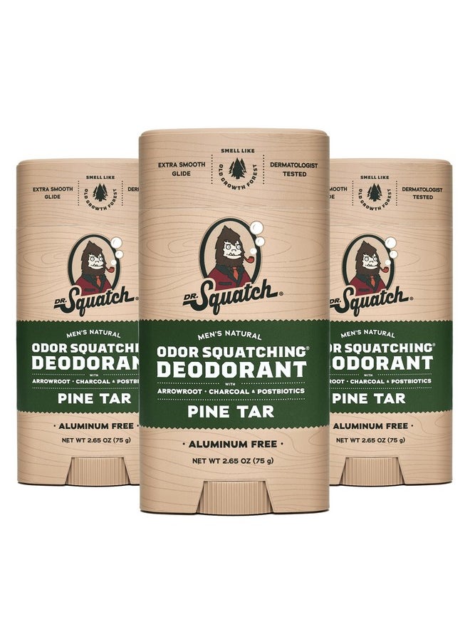 Dr. Squatch Natural Deodorant for Men 3 Pack Pine Tar - Odor-Squatching Men's Deodorant Aluminum Free (2.65 oz, 3 Pack)