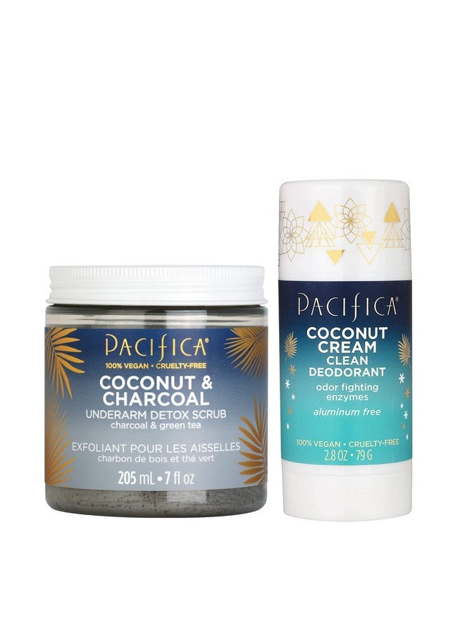 Pacifica Beauty Coconut and Charcoal Underarm Detox Scrub for Natural Deodorant Users, Non Aluminum, Safe for Sensitive Skin, 100% Vegan & Cruelty Free + Clean Beauty, Fresh, 2 Count