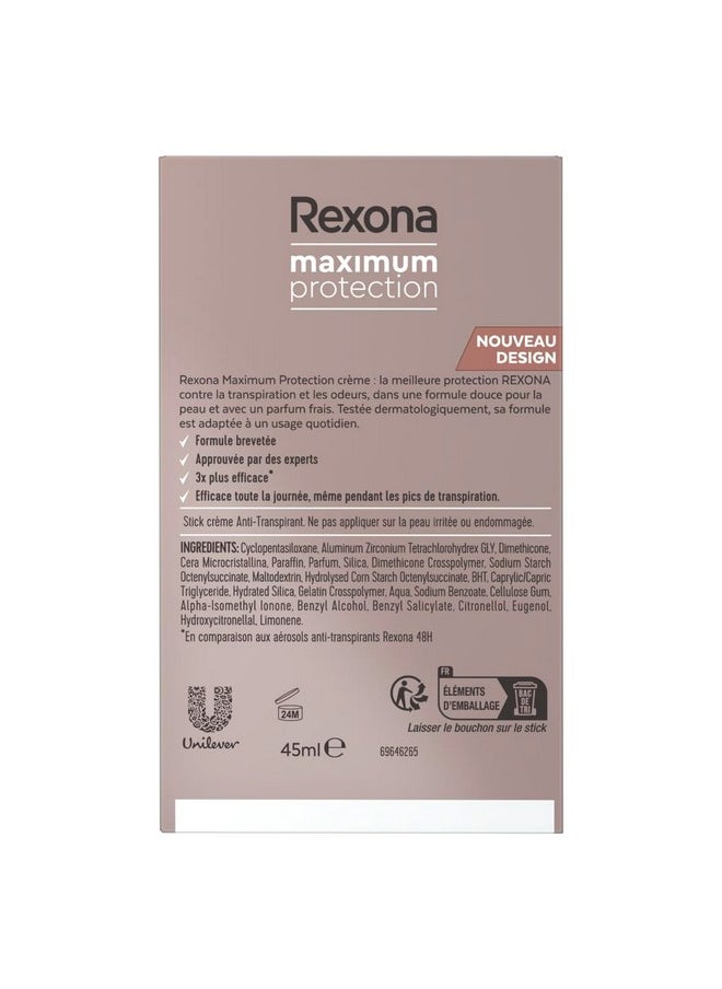 Rexona Maximum Protection Deodorant Cream Confidence Anti-Transpirant - 3x Stronger Against Stress 96h, 45 ml