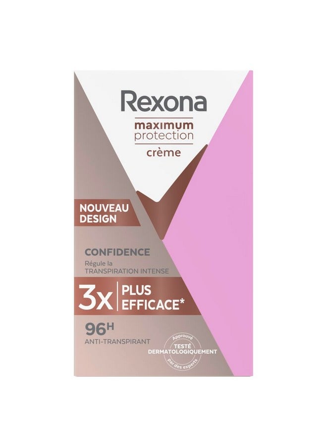 Rexona Maximum Protection Deodorant Cream Confidence Anti-Transpirant - 3x Stronger Against Stress 96h, 45 ml