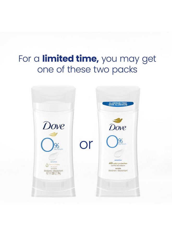 Dove 0% Aluminum Deodorant Stick Sensitive 3 Count Non-irritating Deodorant for Underarm Care Kindest Aluminum Free Deodorant 2.6 oz