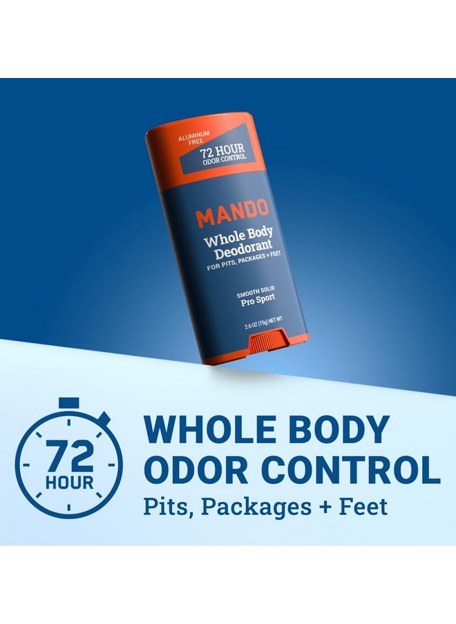 Mando Whole Body Deodorant For Men - Smooth Solid Stick - 72 Hour Odor Control - Aluminum Free, Baking Soda Free, Skin Safe - 2.6 ounce (Pack of 2) - Pro Sport