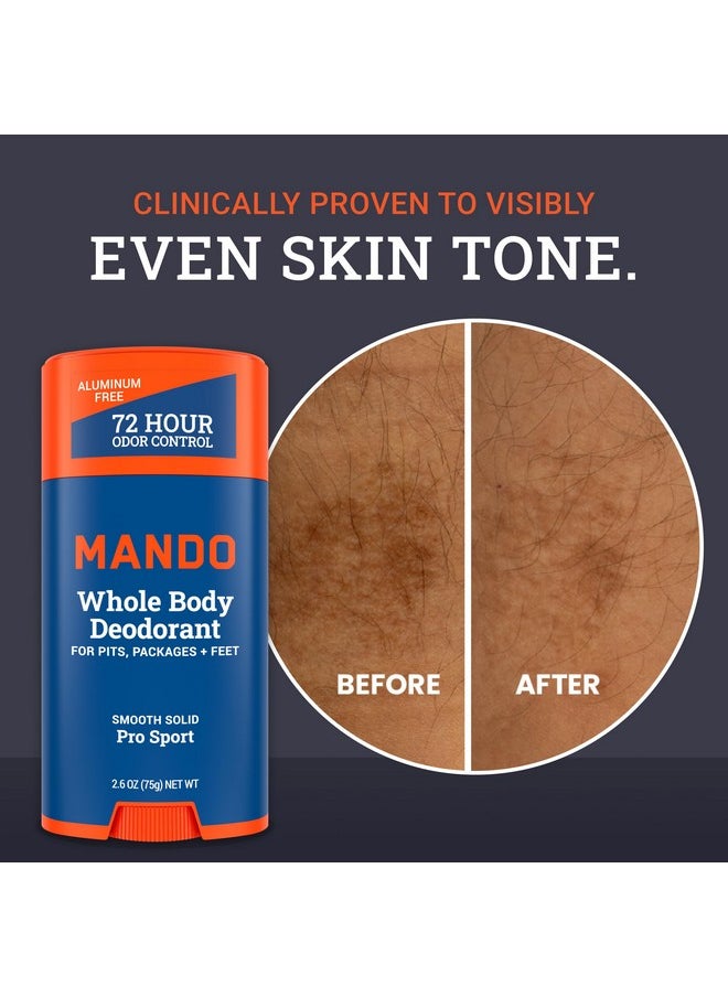 Mando Whole Body Deodorant For Men - Smooth Solid Stick - 72 Hour Odor Control - Aluminum Free, Baking Soda Free, Skin Safe - 2.6 ounce (Pack of 2) - Pro Sport
