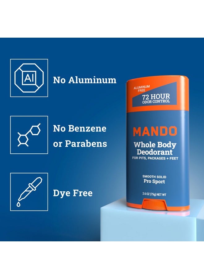Mando Whole Body Deodorant For Men - Smooth Solid Stick - 72 Hour Odor Control - Aluminum Free, Baking Soda Free, Skin Safe - 2.6 ounce (Pack of 2) - Pro Sport