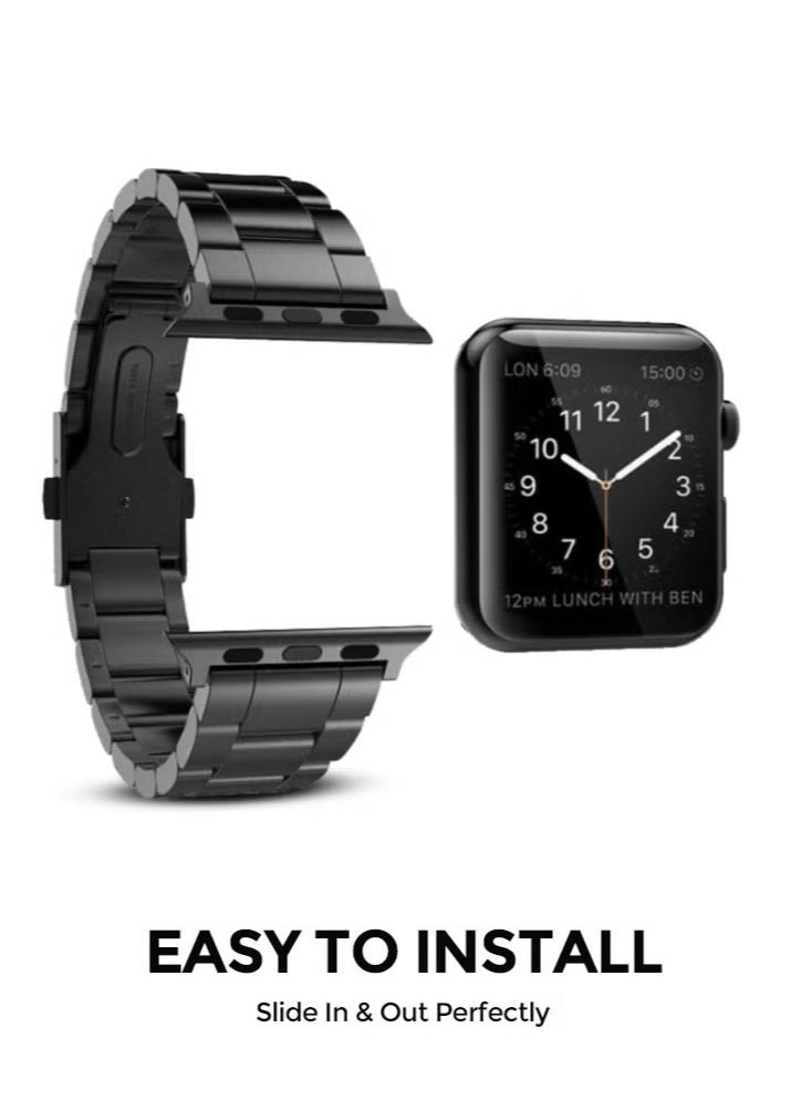 Stainless Steel Strap for iWatch 49mm 46mm 45mm 44mm 42mm – Black Metal Replacement Band for Apple Watch Ultra 3 | Ultra 2 | Ultra | Series 10 9 8 7 SE 6 5 4 3 2 1 – Durable, Adjustable, and Sleek Design